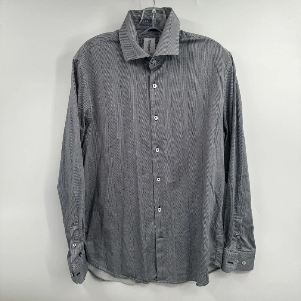 Robert Graham Shirt Mens M/L 16  Gray Stripes Stretch Designer Button Up